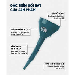 Phễu rót chất lỏng JcTop có vòi uốn dẻo và lưới lọc cặn – Chất liệu nhựa PE bền bỉ chống biến dạng