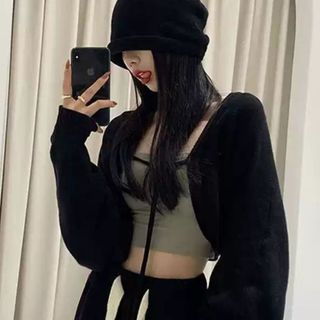 Áo khoác nữ cardigan thun gân dài tay dáng ngắn cột dây đen trắng VANISA CT079