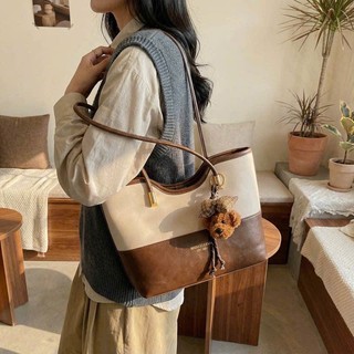 Túi xách tote công sở hai màu phối hợp đựng vừa tài liệu tặng kèm charm xinh MIE BAG
