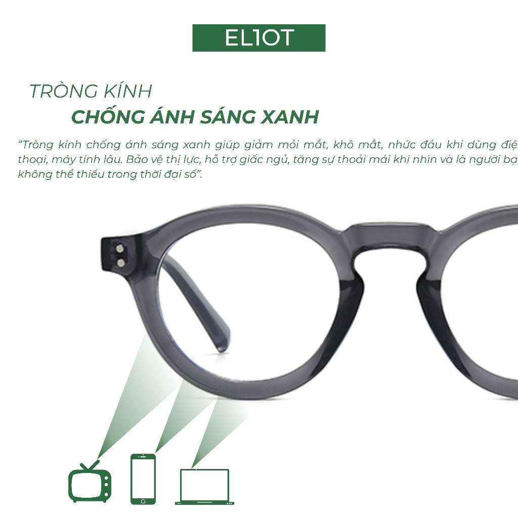 Gọng kính cận ELIOT EYEWEAR dáng mắt tròn chất liệu nhựa bản lề kim loại chắc chắn thời trang có thể thay thế tròng 3975