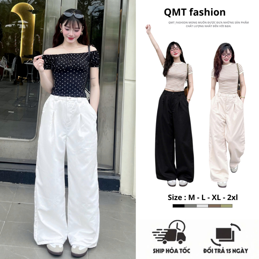 Quần KaKi Ống Rộng Lưng Chun, Quần Ống Xếp Ly  Dáng Suông Basic Phong Cách Hàn Quốc 006