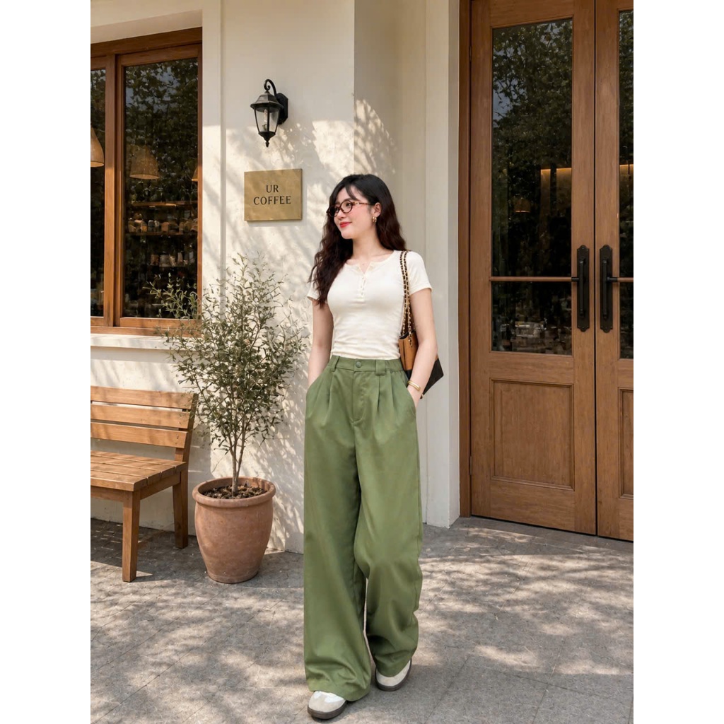 Quần KaKi Ống Rộng Lưng Chun, Quần Ống Xếp Ly  Dáng Suông Basic Phong Cách Hàn Quốc 006