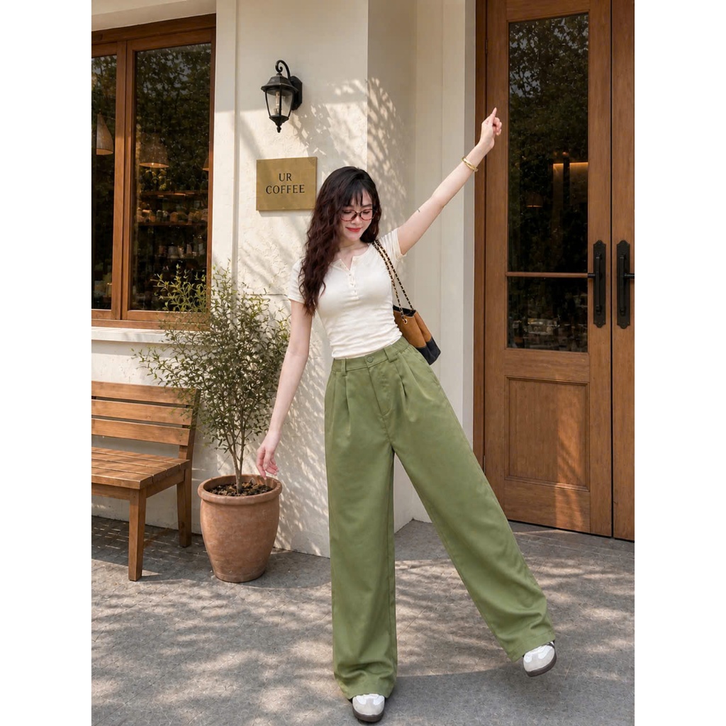 Quần KaKi Ống Rộng Lưng Chun, Quần Ống Xếp Ly  Dáng Suông Basic Phong Cách Hàn Quốc 006