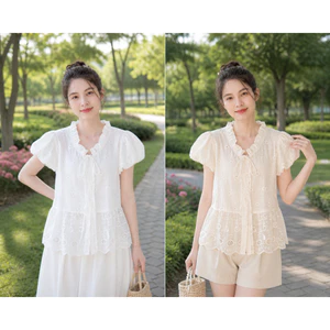 Áo babydoll AIMEE thô boil phối cổ bèo tay bồng TL.Online Shop A002