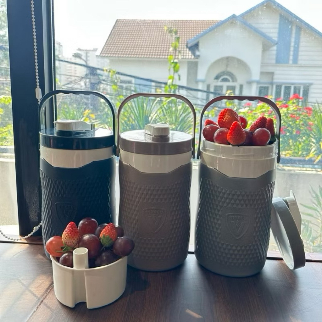 Bình giữ nhiệt 2200ml, bình đựng nước vinasu tặng khay đựng trái cây và ống hút