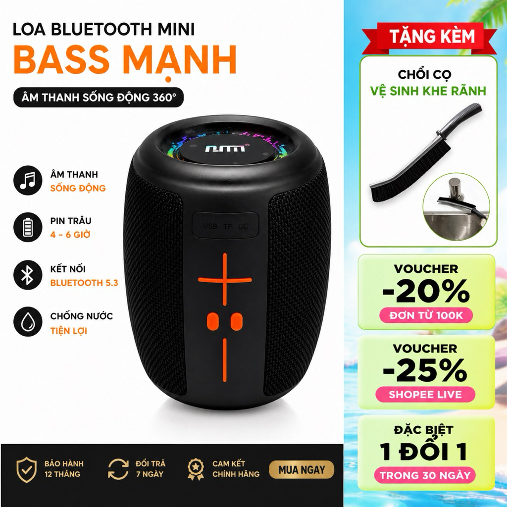 Loa Bluetooth HM-805 Không Dây - Âm Thanh Cực Hay, Bass Căng - Công Suất Lớn - Chống Nước IPX4