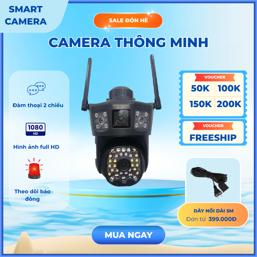Camera WiFi 2 Mắt Xoay 360° Ngoài Trời – Hình Ảnh Full HD, Xem Từ Xa Qua Điện Thoại, Đàm Thoại 2 Chiều, Có Đèn Ban Đêm