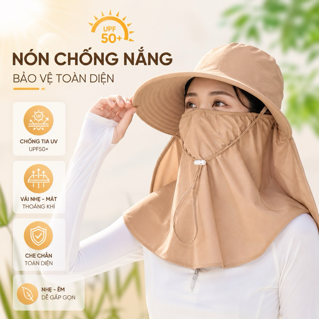 Nón Mũ Chống Nắng Vành To Cao Cấp, Vải Mát Thoáng, Form Ôm Gọn Mặt