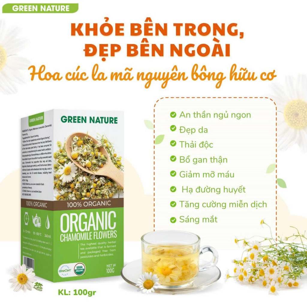 Hoa Cúc La Mã Chamomile Nguyên Bông Hữu Cơ 100g Green Nature