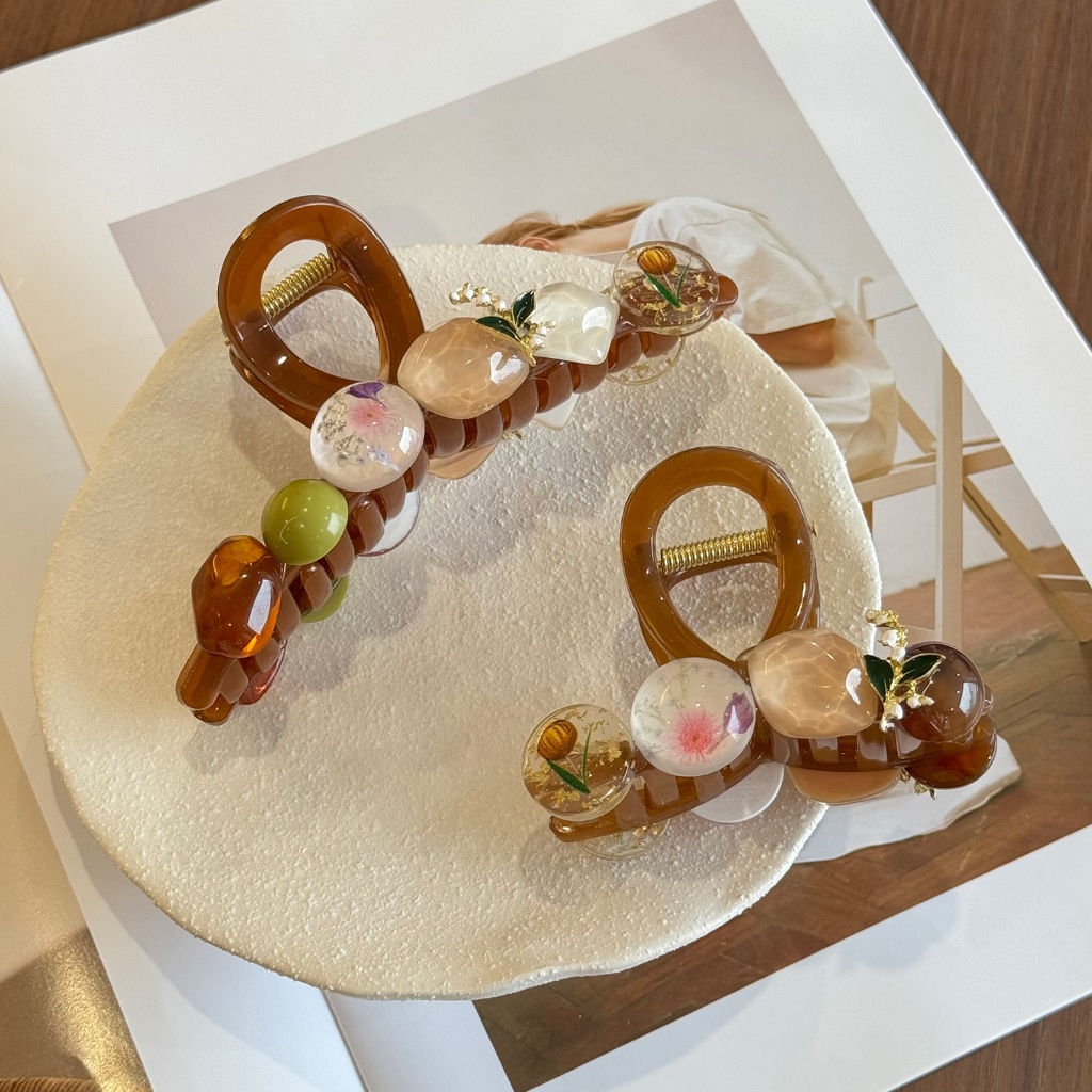 Kẹp Tóc Càng Cua Đính Đá Đa Sắc & Hoa Khô – Kẹp Tóc Nữ Phong cách Handmade Sang Trọng, Độc Đáo