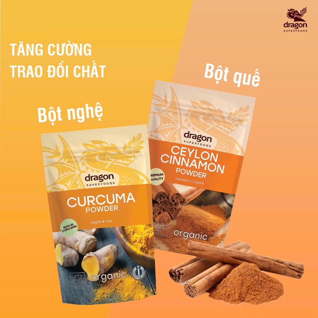 Bột nghệ hữu cơ Curcuma Dragon Superfoods Turmeric Powder 150g