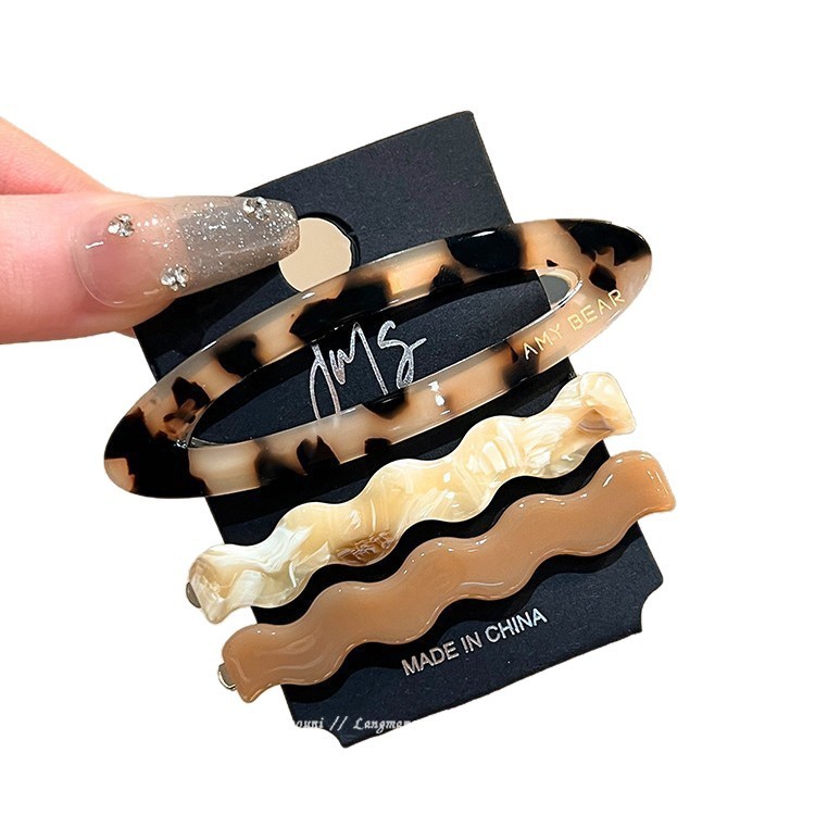 Set 3 Kẹp Tóc Acetate Geometric & Wavy – Kẹp Tóc Mái Vân Đá Sang Trọng & Thời Thượng