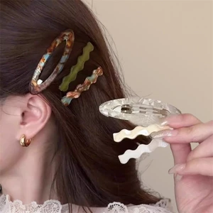 Set 3 Kẹp Tóc Acetate Geometric & Wavy – Kẹp Tóc Mái Vân Đá Sang Trọng & Thời Thượng