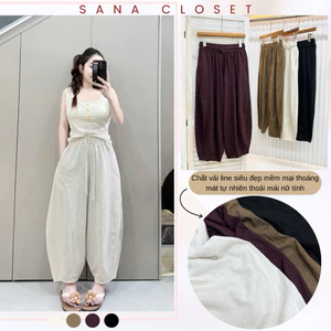 Quần Nữ Q.Zhou CC Chất Linen Siêu Đẹp Mềm Mịn, Quần Dài Nữ Dáng Bom Basic Form Rộng NEW 2026 | SANA CLOSET #3306