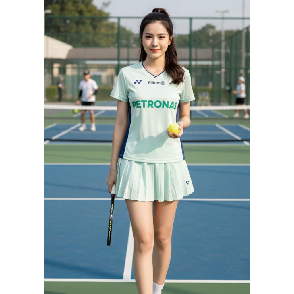 Set Nữ Áo Thun Lỗ Kim Siêu Mát + Váy Thể Thao Poli Sz 40–62kg Mã GREEN05