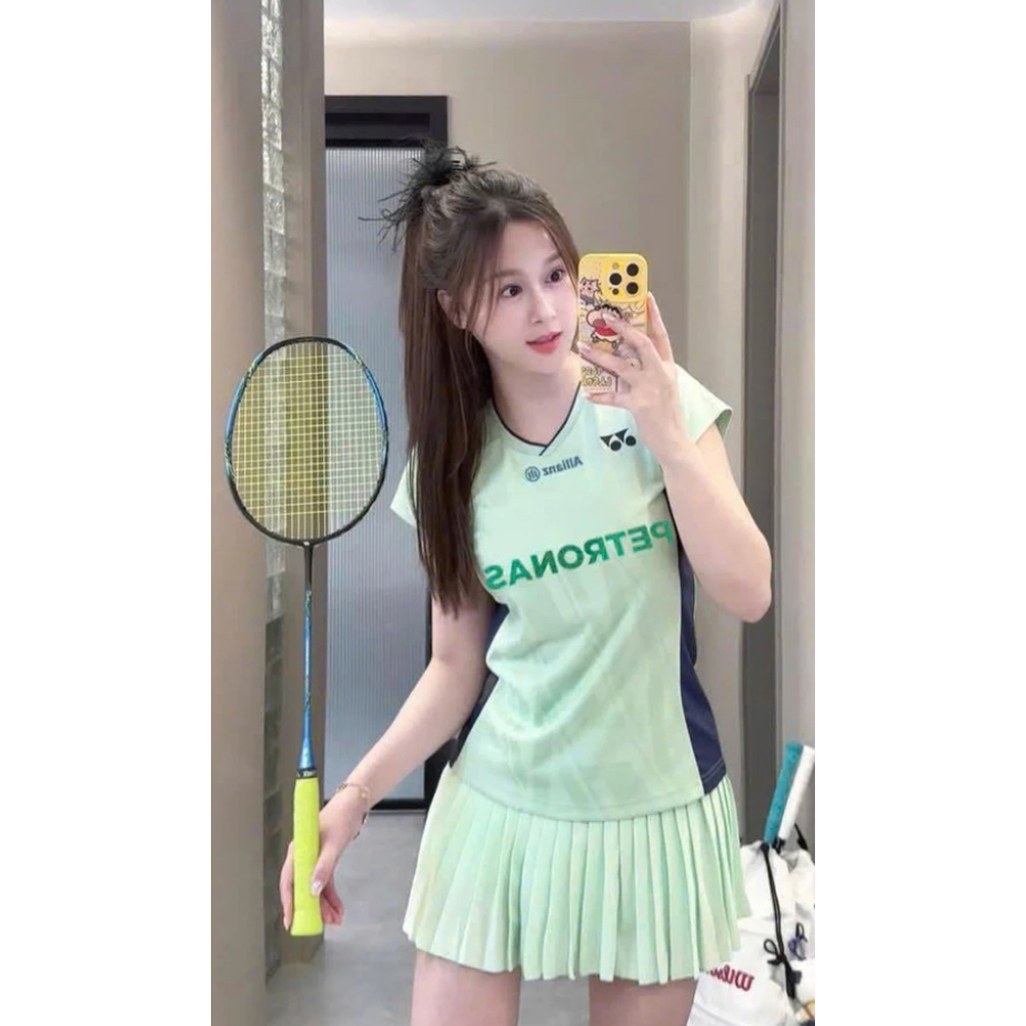 Set Nữ Áo Thun Lỗ Kim Siêu Mát + Váy Thể Thao Poli Sz 40–62kg Mã GREEN05