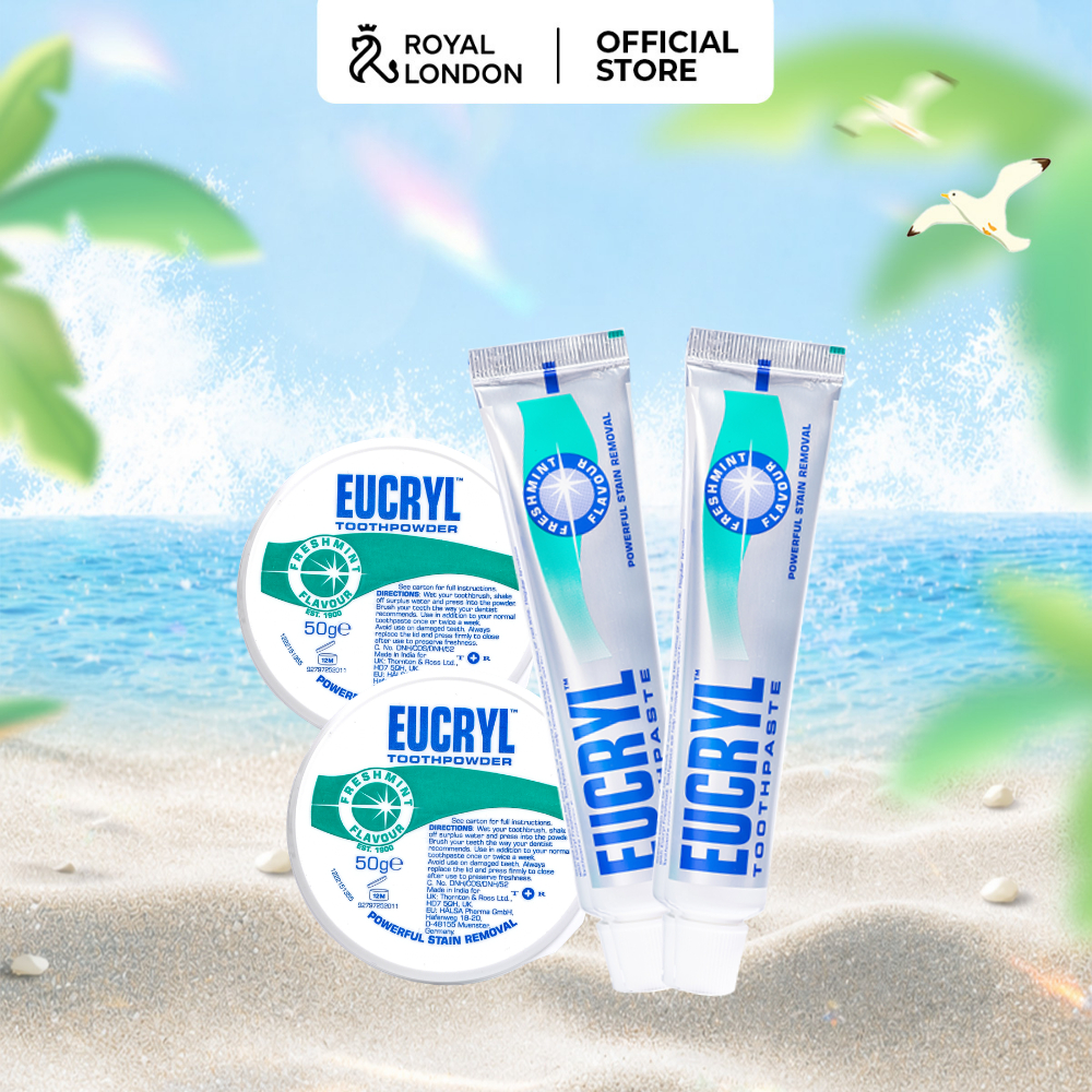 Combo 2 Kem đánh răng Eucryl 62gx2 + 2 Bột đánh răng răng Eucryl 50gx hỗ trợ làm trắng răng