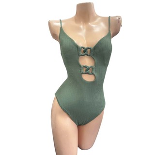Size M/Bikini 2 mảnh, bộ bơi đi biển nữ màu xanh rêu phối khoen ngực sẵn đệm ngực hàng xuât dư
