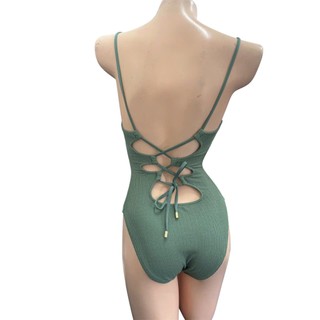 Size M/Bikini 2 mảnh, bộ bơi đi biển nữ màu xanh rêu phối khoen ngực sẵn đệm ngực hàng xuât dư