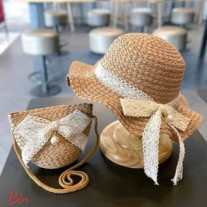 Set Mũ + Túi Cói Cho Bé Gái Xinh Xắn – Đi Biển, Đi Chơi