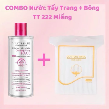 Combo Nước Tẩy Trang Maycreate 300ml và Bông Tẩy Trang 222m , Làm sạch trang điểm , bụi bẩn