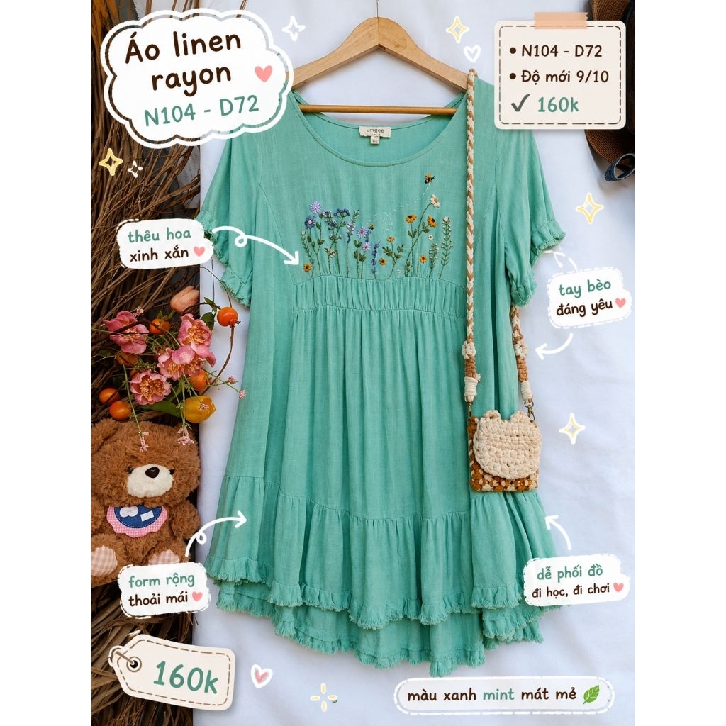 ÁO LINEN THÊU VƯỜN HOA 2HAND NHẬT