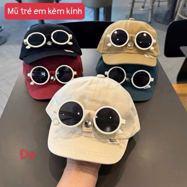 Mũ Lưỡi Trai Kèm Kính Chống Nắng Cho Bé 🌴 Nhẹ, Mát, Dễ Thương Đi Biển Du Lịch