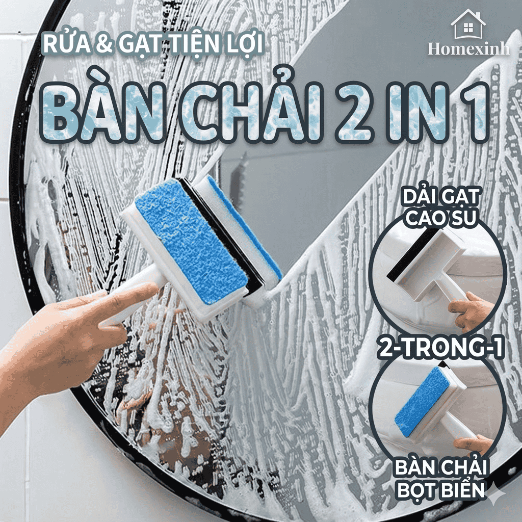 Cây chà gương kính nhà tắm, Bàn chải tường nhà tắm, bàn chải vệ sinh kèm gạt nước