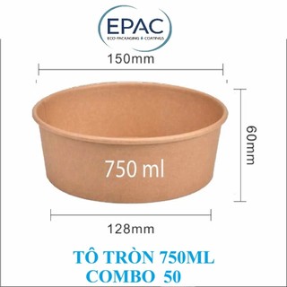 Set Combo 50/100 Tô Tròn Kraft  dùng 1 lần 750ml/1000ml an toàn.