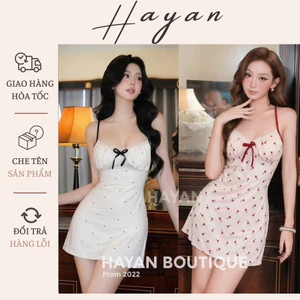 HT188 Váy ngủ cotton hoạ tiết hoa đỏ đính nơ kèm ĐỆM LÓT, đầm body cute dễ thương HT188 MÚT