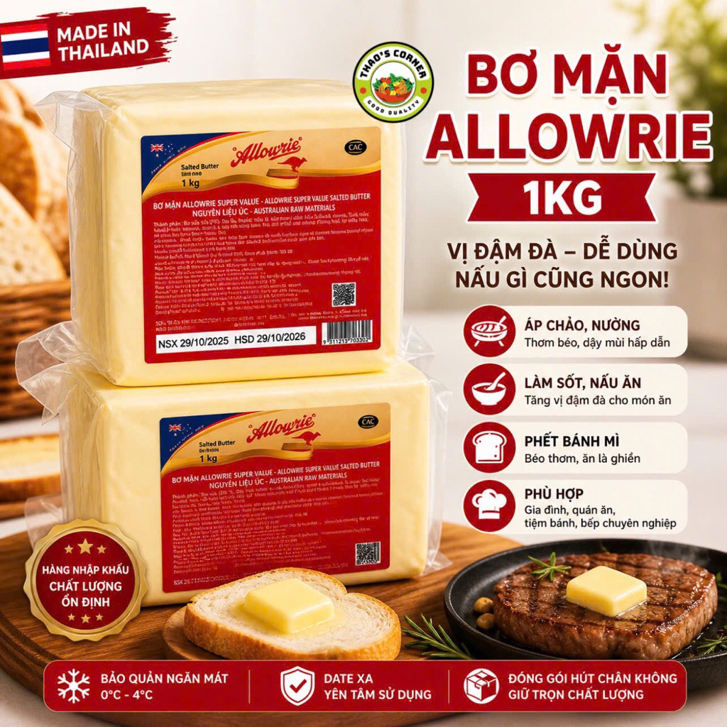 [Giao Miền Nam] BƠ MẶN ALLOWRIE 1KG – BÉO THƠM CHUẨN VỊ, DỄ DÙNG MỌI MÓN