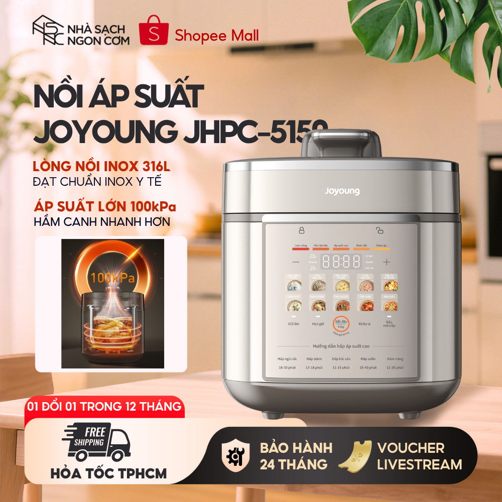 Nồi áp suất Joyoung JPRC-5150 - 2 lòng nồi | Dung tích 5L (nấu cơm 1.8L) | Công suất 900W- BH 2 năm