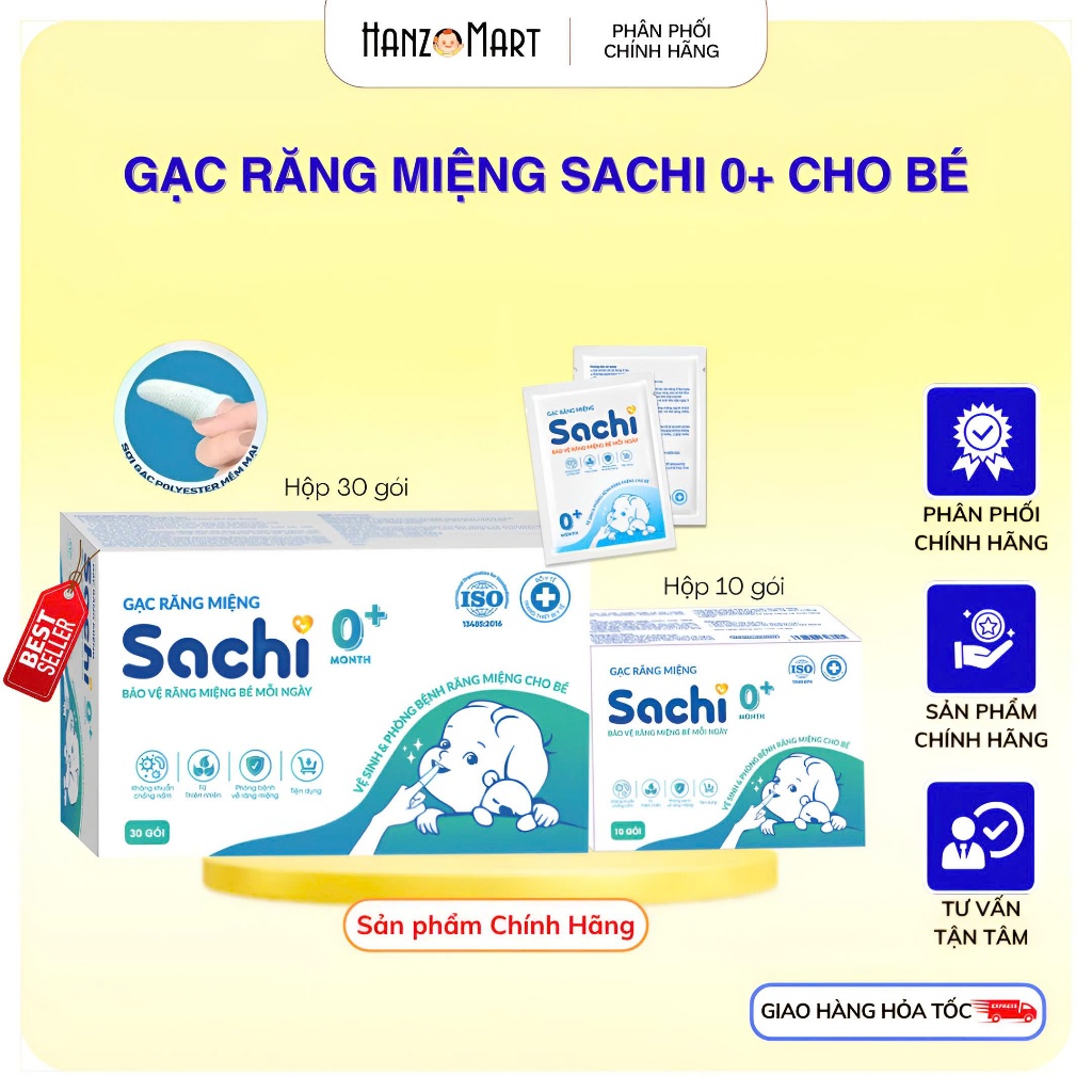 Gạc rơ lưỡi Sachi dịch chiết lá hẹ - Vệ sinh răng miệng cho bé hanzomart