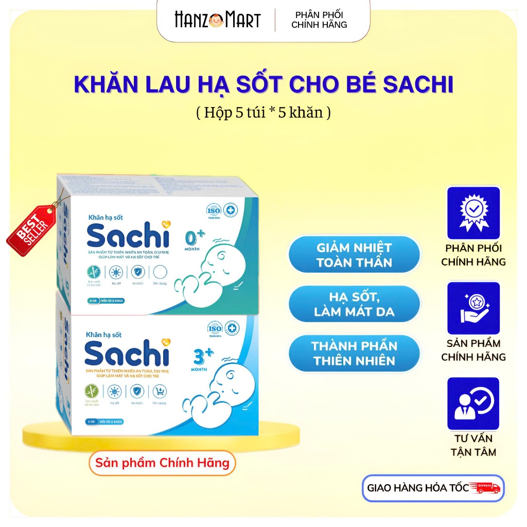 Khăn lau hạ sốt 0m+ & 3m+ SACHI - Giúp hạ nhiệt, giảm sốt - hanzo2009