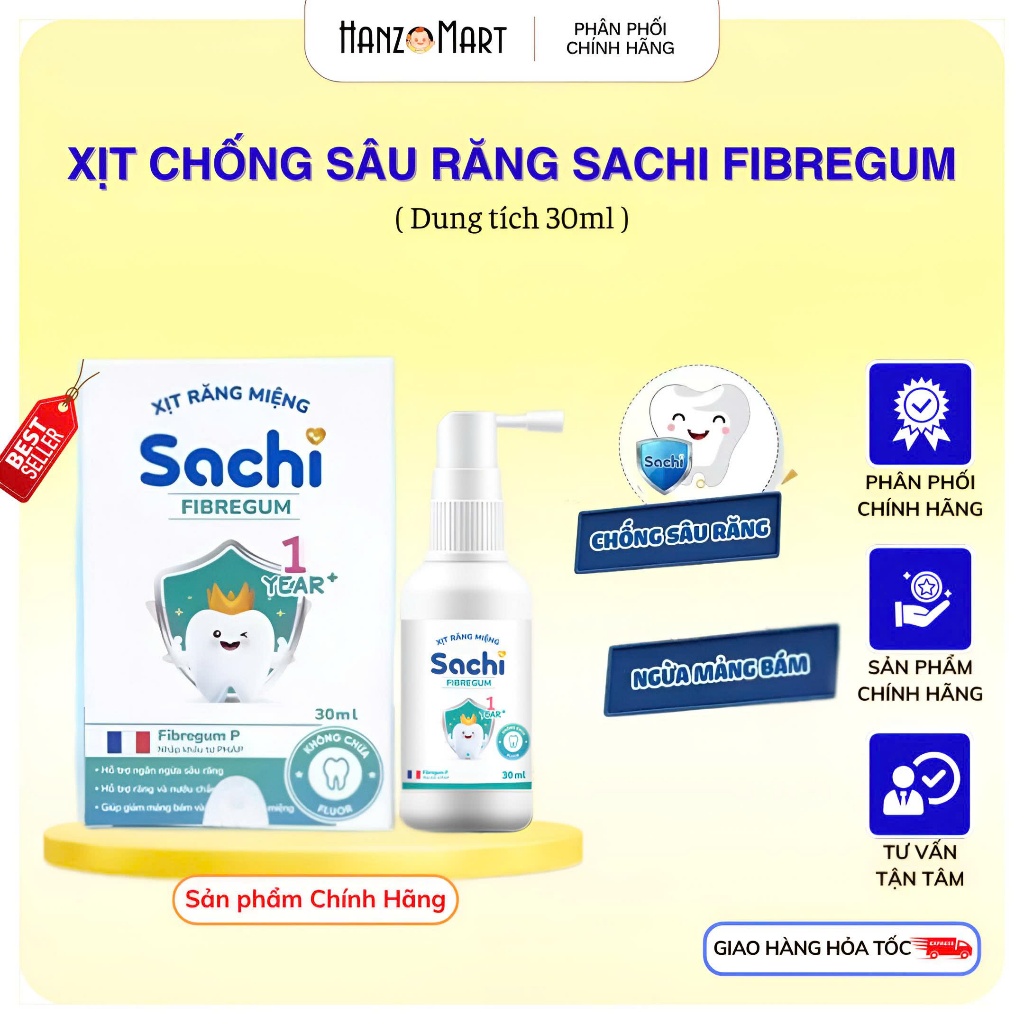 Xịt Chống Sâu Răng Cho Bé Sachi Ngăn Ngừa Mảng Bám Giảm Hôi Miệng,Mang Hơi Thở Thơm Mát Chai 30ml