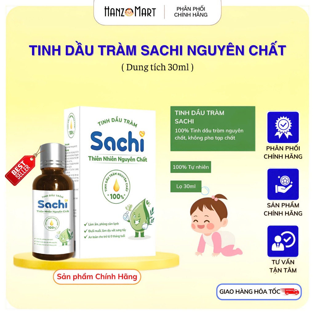 Tinh Dầu Tràm Nguyên Chất Sachi 30ml Hỗ Trợ Giúp Giảm Chướng Bụng, Đầy Hơi, An Toàn Cho Trẻ Nhỏ