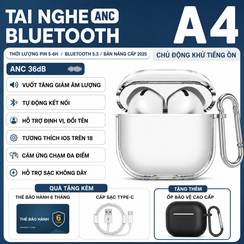 Tai Nghe Bluetooth TWS AP4 – Mic ENC Gọi Rõ, Âm Thanh Ổn Định, Pin Tốt, Dễ Sử Dụng