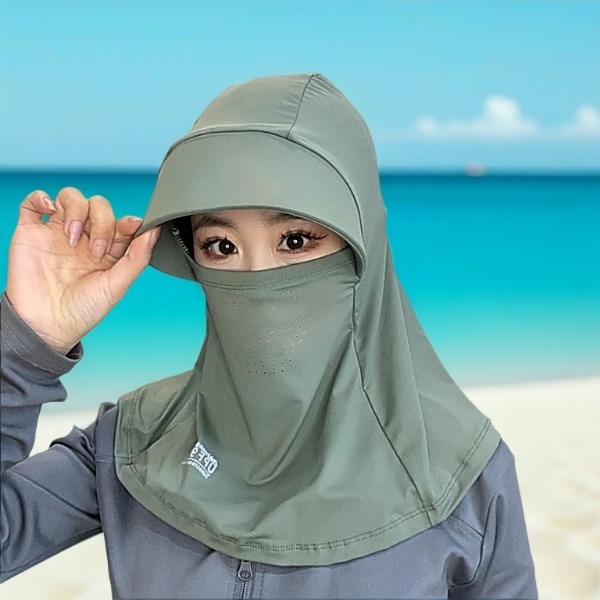 K23 Mũ khẩu trang 3in1 chống nắng thoáng khí bằng lụa băng, có khăn choàng chống nắng đi xe đạp