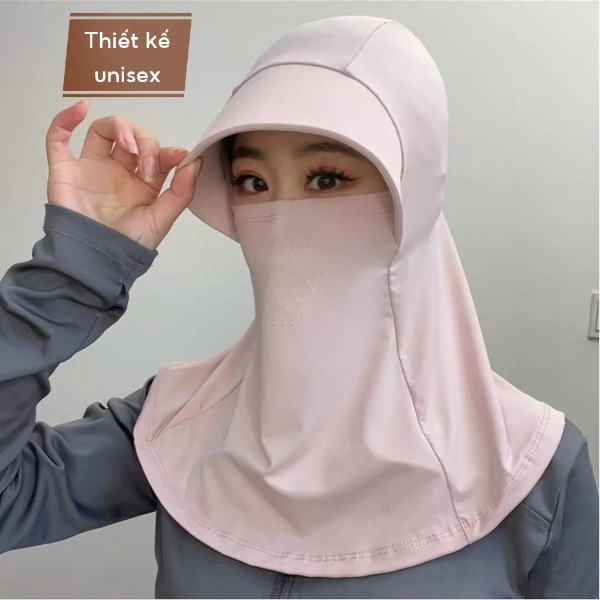 K23 Mũ khẩu trang 3in1 chống nắng thoáng khí bằng lụa băng, có khăn choàng chống nắng đi xe đạp