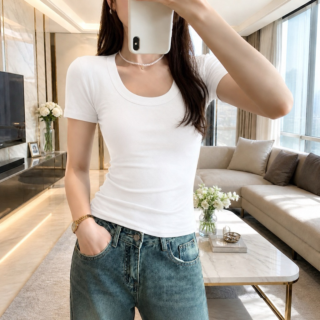 PQ11 - Áo cộc tay Cổ Vuông chất Bozip đẹp hàng cao cấp tôn dáng 42-60kg | BigBuy360 - bigbuy360.vn