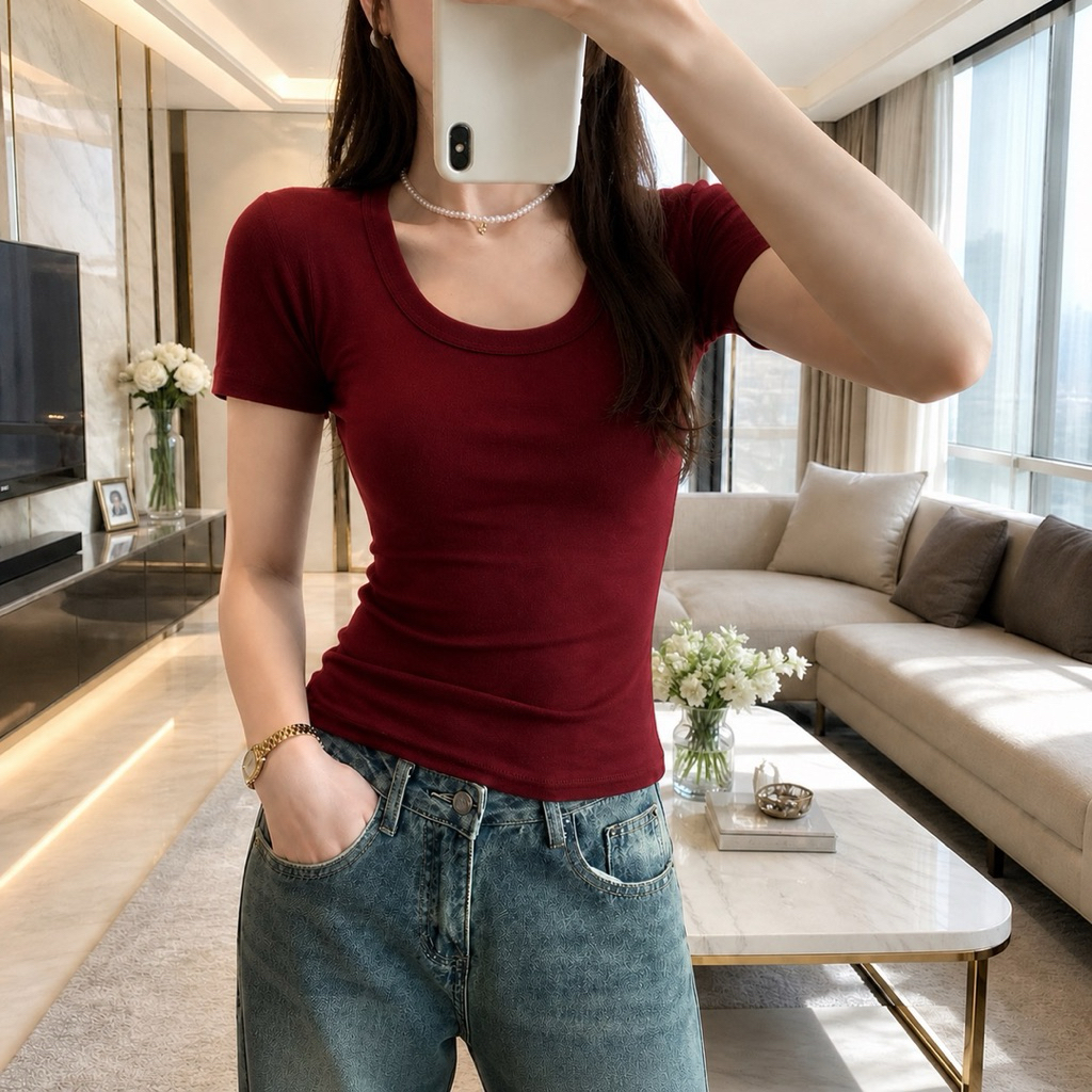 PQ11 - Áo cộc tay Cổ Vuông chất Bozip đẹp hàng cao cấp tôn dáng 42-60kg | BigBuy360 - bigbuy360.vn