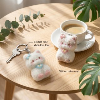 Móc Khóa Mèo Len Chọc Handmade Dễ Thương Móc Treo Túi Xách Phụ Kiện Quà Tặng Thủ Công Hình Mèo Con Đáng Yêu Bằng Len Dạ