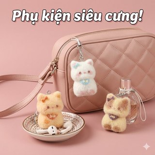 Móc Khóa Mèo Len Chọc Handmade Dễ Thương Móc Treo Túi Xách Phụ Kiện Quà Tặng Thủ Công Hình Mèo Con Đáng Yêu Bằng Len Dạ