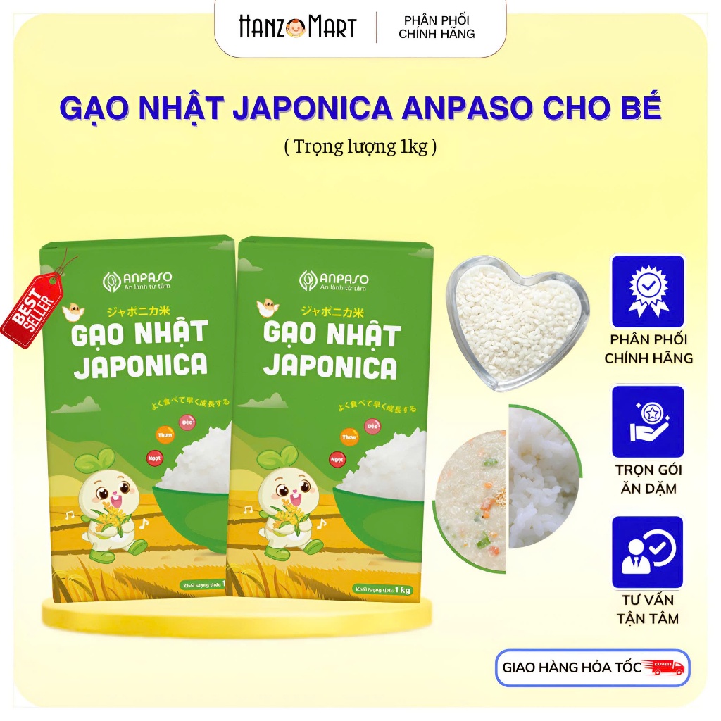 Gạo Japonica cho bé Ăn Dặm Anpaso 1kg - Giống gạo Nhật Bản chứa nhiều vitamin và khoáng chất