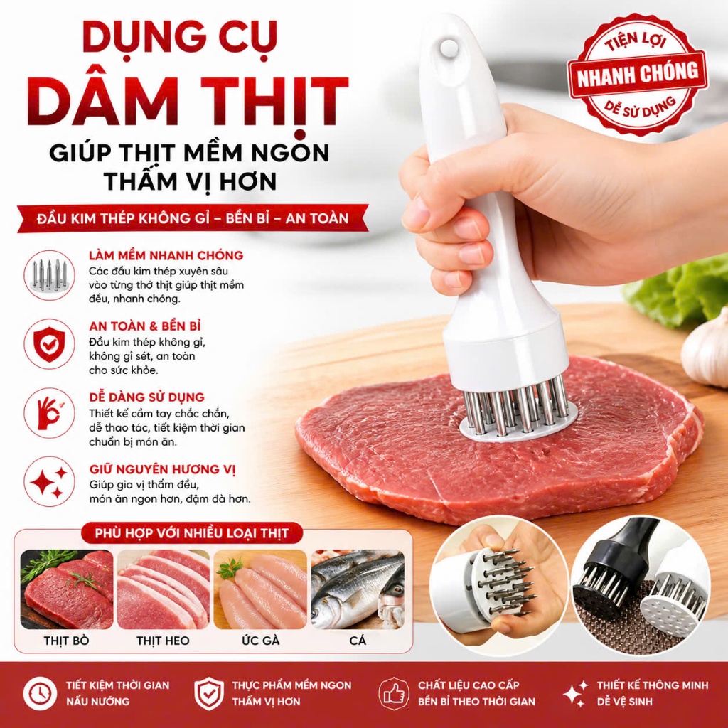 Dụng cụ làm cho thịt mềm đa năng, dụng cụ dần mềm thịt