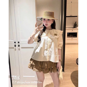 Set Áo Sơ Mi Nữ Thô Ren Hoa Babydoll Thêu Hoa Vintage Form Rộng- Sơ Mi Thô Nữ Phong Cách Hàn Quốc Đi Biển Xinh