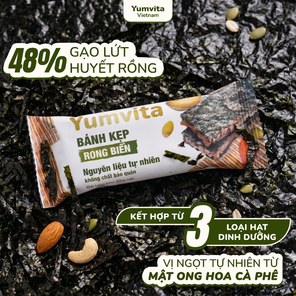 Bánh Kẹp Rong Biển Ding Dưỡng Yumvita - Hộp 10 Thanh 200g Siêu Hạt Ăn Kiêng Lành Mạnh Healthy