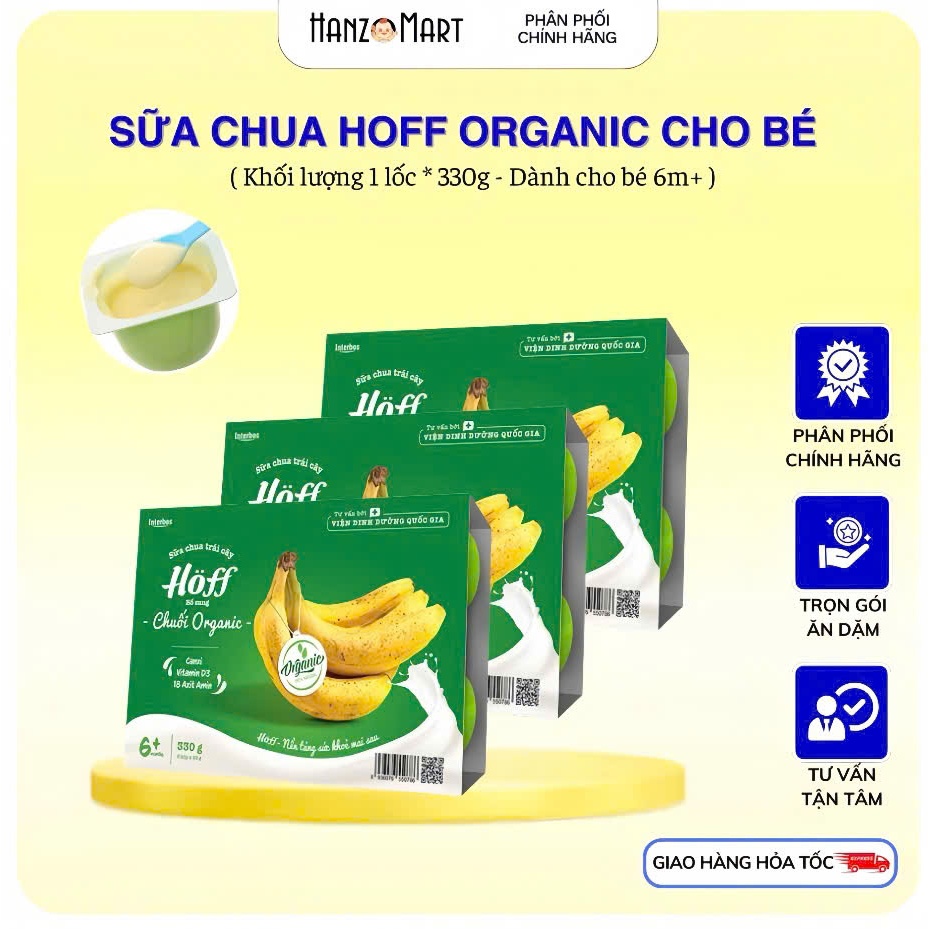 Sữa chua trái cây Hoff chuối organic cho bé từ 6 tháng tuổi - 1 LỐC (6 hộp x 55g) - hanzo2009