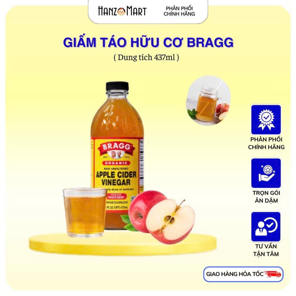 Giấm Táo Hữu Cơ Bragg - Hàng Mỹ 473ml