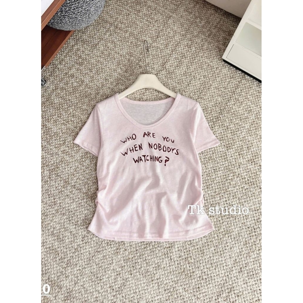 [𝑯𝒂 𝑨𝒏𝒉] Áo Cộc Phông Giấy Cổ Tim QCL1